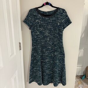 Talbots Dark Teal and White Textured Knit Dress Size 8